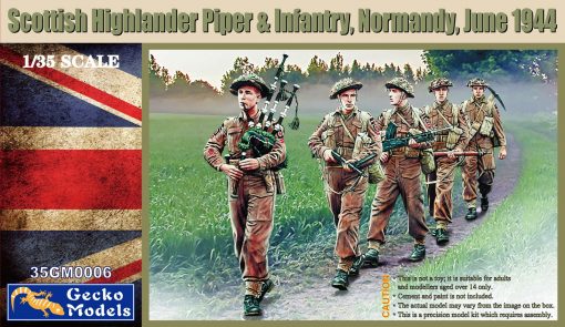 GECKO GM0006 1/35 SCOTTISH HIGHLANDER PIPER & INFANTRY, NORMANDY, JUNE 1944 PLASTIC MODEL KIT
