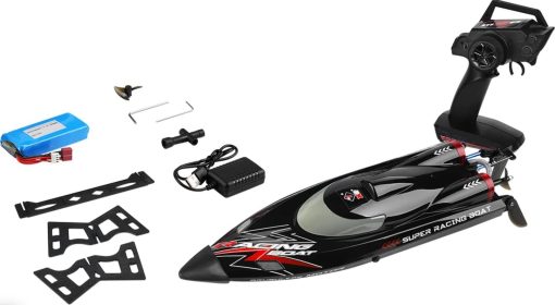 Racing Boat comes with 2 Rechargeable Batteries,with Low Battery Alarm ,Brushless Motor, LED Lights, Water Cooling System