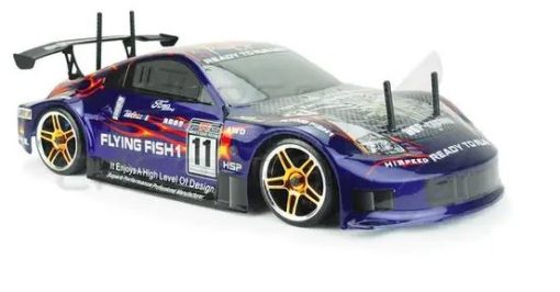 HSP Flying Fish 1/10 Scale RC 4wd Nitro Drift Road Car with Silver Chrome Wheels - Image 4
